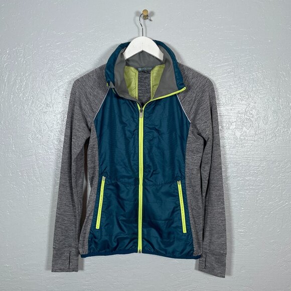 Title nine Jackets & Blazers - Title Nine Women S Gray Blue Willpower Running Jacket Full Zip Hooded Quilted